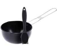 BBQ Basting Pot with Silicone Brush - Non-Stick Metal Saucepan with Pouring Spout & Long Handle - Heat-Resistant Food-Safe Brush - Ideal for Grilling, Roasting & Outdoor Cooking
