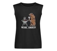 BBQ Bear Grills Survivor Grylls Barbecue Cooking Vest Tank T-Shirt Graphic Mens Black Top Unisex Sleeveless Tee XXL