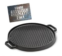 BBQ Boss Cast Iron Grill Plate [2 in 1] Cooking Grate - Round Grill Plate - Plate for Grill - Reversible - for Grill and Oven - Diameter 29.5