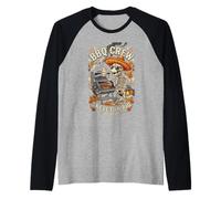 BBQ Crew Skeleton Pig Grilling Beer Sombrero Sunglasses 3 Raglan Baseball Tee