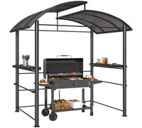Outsunny Bbq Patio Canopy Gazebo With Interlaced Polycarbonate Roof 2 Shelves