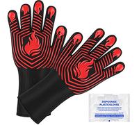 BBQ Gloves, 1472°F Heat Resistant Gloves Fireproof Mitts, Grilling Glove Silicone Non-Slip Washable Oven Glove, Kitchen Glove for Barbecue, Grilling, Cooking, Baking, Camping, Smoker (Red)