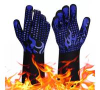 BBQ Gloves, 800°C/1472°F Heat Resistant Silicone Non-Slip Oven Gloves Long for Kitchen, Cooking, Baking and Barbecue (Blue)