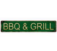 BBQ & GRILL Aluminum Metal Plaque Rustic Tin Sign Retro Wall Decor 4x16 Inch