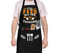BBQ Grill Apron for Men, Funny Cooking Aprons with 2 Pockets, Adjustable Chef Apron, Birthday, Christmas Gifts for Men, Husband, Dad, Son, Boyfriend, Grandad, Grandpa, Black(I'll Feed All You)