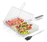 BBQ Grill Basket Stainless Steel, Portable Grilling Basket with Detachable Wooden Handle & Lockable Lid, Grill Basket for Fish, Vegetables, Steak, Shrimp, Kebab - BBQ Accessories