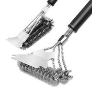 BBQ Grill Cleaning Brush with Scraper 2 Pcs,BBQ Cleaner Cleaning Brush with Stainless Steel Scraper,Bristles and Extra long Handle,BBQ Wire Brush for Charcoal Grill (2)
