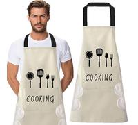 BBQ Grill Master Apron for Dad, Adjustable with Pocket, Cooking Baking Apron for Men & Women, Kitchen Restaurant Coffee (White)