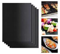 BBQ Grill Mat, 5-Pack Non-Stick Barbecue Baking Sheets, Non Stick Reusable Cooking Mats, Barbecue Mats for Grilling Meat, Veggies, Seafood, Eggs, 40x33CM (Black)