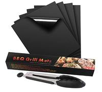 BBQ Grill Mat Set (16"x13"), Non-Stick Barbecue Grill & Baking Mats for Baking on Gas, Charcoal, Oven and Electric Grills - Reusable, Heat Resistant and Easy to Clean Barbecue Sheets, 9" BBQ Tongs