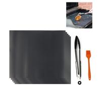BBQ Grill Mat Set of 5 Non Stick Free 12" BBQ Tongs and Silicone Brush