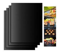BBQ Grill Mats for Indoor & Outdoor, 4 Pcs Grill Cooking Mat, 100% Non-Stick Reusable Mats for Gas, Charcoal, Oven or Electric Grills 40CM x 33CM (Black)