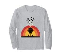 BBQ Grill Music Notes Smoke Retro Sunset Summer Cookout Part Long Sleeve T-Shirt