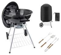 Portable Charcoal BBQ Grill Patio 18 inch Kettle Camping Barbecue Barbeque With Cooking Utensils Tools Cover heels Stand Ball barbecue Rounded barbecue Barbecue on wheels Black - Stainless Steel