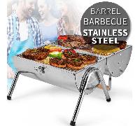 BBQ Grill Portable Folding Stainless Steel Barrel Barbecue Camping Garden Party