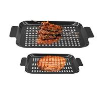 BBQ Grill Topper Pan,2X Nonstick Grilling Topper with Handles | BBQ Grill Accessories, Indoor Outdoor Use for Vegetables, Seafood Charcoal and Smoked Grills