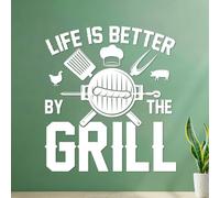 BBQ Grilling Lover Funny Retro Vintage Typography Print Life is Better by the Grill Wall Decals PVC 54.6x60.3cm Removable Without Leaving Glue White