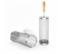 BBQ Grilling Vegetable Basket Outdoor: Rolling Grill Basket Barbecue Accessories Birthday Gifts For Men Dad Husband 2Pcs