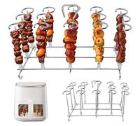 BBQ Kebab Skewers Stainless Steel, Airfryer Accessories, Barbecue Skewer Set, 24 x Barbecue Skewers + Round Grill Rack, Compatible with Airfryer, Hot Air Fryer, Oven (14 Rectangular)