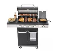 BBQ Kingdom 4+1 Burner Gas BBQ Grill - Matte Black Garden Barbecue | Outdoor Propane Grill with Side Burner, Warming Rack, Wheeled Cart Design, Enclosed Cabinet, Removeable Grease Tray & Cover