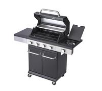 BBQ Kingdom 4+1 Burner Gas BBQ Grill with Side Burner, Matte Black, Outdoor Garden Barbecue, Warming Rack, Wheeled Cart Design, Enclosed Cabinet, Removeable Grease Tray, Cover, Regulator and Hose