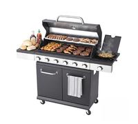 BBQ Kingdom 6+1 Burner Gas BBQ Grill - Large Outdoor Patio Barbecue | High Capacity 7 Burner Grill with Side Burner, Storage Cabinet, Warming Rack, Removeable Grease Tray, Weather Cover & Hose