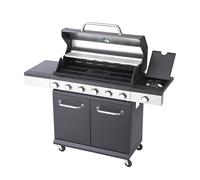 BBQ Kingdom 6+1 Burner Gas BBQ Grill with Side Burner, Black and Silver Large Outdoor Barbecue with Storage Cabinet, Warming Rack, Removeable Grease Tray, Cover, Thermometer, Adapter and Hose