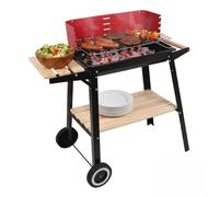 BBQ Kingdom Portable Charcoal BBQ Grill - Wheeled Garden Stand Red | Outdoor Grill with Wooden Side Shelf, Lower Storage Shelf, Adjustable Cooking Heights, Protective Windshield & Rolling Wheels