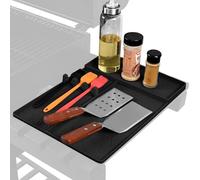 BBQ Mat- 16.14x11.61x0.67 Inches Silicone Heat Resistant Grilling Spatula Mat, Large Drip Protector And Tools Holder | Reusable Non-Slip Outdoor Grill Accessory, Baking Pan 3-Rack Side
