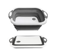 BBQ & Meal Prep Tub | Collapsible Prep Tub, Multifunction Chopping Board, Basin Drainer & Washing Bowl Dish Draining Plug Kitchen Scissors Portable Drain Basket for Camping, Picnic (Gray)