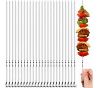 BBQ Metal Kebab Skewers, Flat Skewers for Grilling, 24 Pcs Kebab Rack, Reusable Stainless Steel Skewer Sticks Suitable for Meat Kebab and BBQ Food