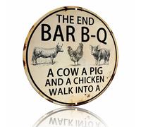 BBQ Metal Sign - Vintage Distressed Aluminum Wall Decor with Cow, Pig & Chicken for Backyard Grill, Patio, Kitchen, Barbecue Restaurant, 8x8 Inches (26090)