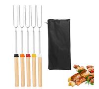 BBQ Metal Skewer, 2 Way Grill Skewers 5 Pcs, Kabob Skewers Stainless Steel with Barbecue Accessories, for Meat, Chicken, Sausages, Veggies, Easy to Use Push Bar Slider