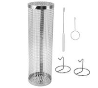 BBQ Net Tube Rolling Grilling Basket Stainless Steel Wire Mesh Cylinder Grill Basket Fork Hook Outdoor Barbecue Camping (L)