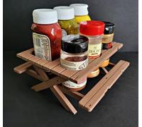 BBQ Picnic Table Sauce and Spice Rack | Garden Decor | Cooking Utilities | Outdoor Dining | Optional Dipping & Olive Pots 3 x Small Bottles/No