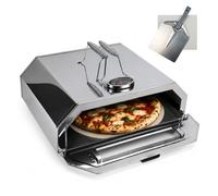 BBQ Pizza Oven Attachment for Gas & Charcoal Grills, Portable Grill Top Pizza Maker with Pizza Stone & Built-In Thermometer, Outdoor Pizza Oven Converter for Crispy Homemade Pizzas, Stainless Steel BB