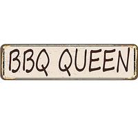 BBQ Queen Street Signs Aluminum Metal Plaque Rustic Tin Sign Retro Wall Decor 4x16 Inch