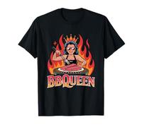 BBQ Queen Woman Grilling Crown Flames Backyard Barbecue T-Shirt