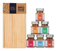 BBQ Rub Gift Set - Spice Gift Set in Premium Wooden Box - Great Gift for Him, Dad, Men - Unique Barbecue Seasonings (Set of 6)