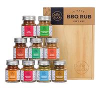 BBQ Rub Gift Set - Spice Gift Set in Premium Wooden Box - Great Grilling Gift for Father’s Day, Christmas, Birthday for Him, Dad, Men, or Her - Unique Barbecue Seasonings (Set of 9)