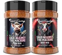 BBQ Rub TWIN PACK by Quasi & Squatch - Sage Against The Machine (Pork Rub) & Sage Against The Machine (Beef Rub) X2 | BBQ Seasoning - Two Large Bottles for Barbecue = 440g