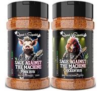 BBQ Rub TWIN PACK by Quasi & Squatch - Sage Against The Machine (Pork Rub) & Sage Against The Machine (Chicken Rub) X2 | BBQ Seasoning - Two Large Bottles for Barbecue = 440g