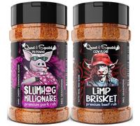 BBQ Rub TWIN PACK by Quasi & Squatch - SlumHog Millionaire (Pork Rub) & Limp Brisket (Beef Rub) X2 | BBQ Seasoning - Two Large Bottles for Barbecue = 440g