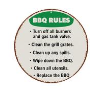 Bbq Rules Sign Pattern Retro Metal Sign Round Tin Sign, Vintage Decor Art Poster for Bar, Home, Man Cave, Kitchen, Laundry Room Gift 8x8Inch