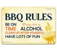 BBQ Rules Vintage Metal Hanging Plaque, Be On Time Clean Up After Yourself Bring Lots Of Alcohol Have Lots Of Fun, Retro Art Home Bar Kitchen Beach Tin Sign Wall Decor 8X12 Inch