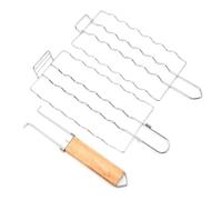 BBQ Sausage Grilling Picnic with Lockable Heavy-Duty Wood Iron Grid Bratwurst Nicr Handle - Holds 6 Basket Compact for Heat-Resistant Camping Outdoor Grilling