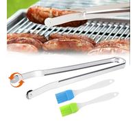 BBQ Sausage Turning Tongs, Stainless Steel Sausage, Long Handle Barbecue Turning, Cooking Sausage Gripper with Removable Silicone Brush, Grilling Flipping for Camping Party Campfires