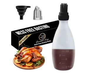 BBQ Sause Bottle with Basting Brush for Grilling，All-in-One Silicone Bottle with Brush Applicator, Heat Resistant BBQ Accessories and Cooking Gadgets, BPA-Free Oil Dispenser for Baking (Black)