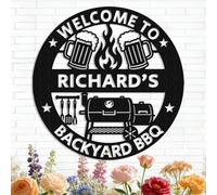 BBQ Sign and Decor Outdoor, Customized Grill Master BBQ Metal Sign, Personalized Outdoor Metal Signs, Large Plaque Wall Hanging Art for Backyard, Outdoor Kitchens, Patio (Style B)