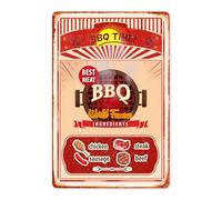 BBQ TIME Best Meat BBQ Ingredients chicken steak sausage beef, Vintage Tin Signs OutdoorRetro Metal - Funny Distressed Grilling Sign for Home DecoraTing, Great Gift Idea, 8x12 Inch